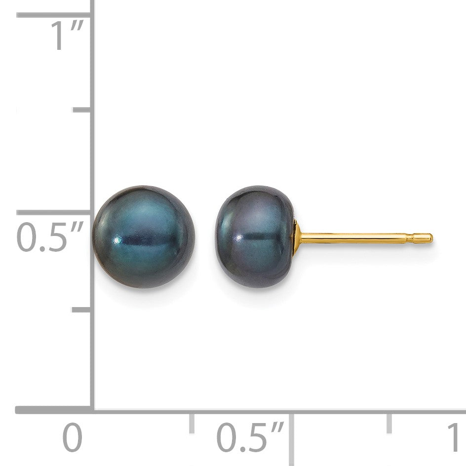 14k 6-7mm Black Button Freshwater Cultured Pearl Stud Post Earrings