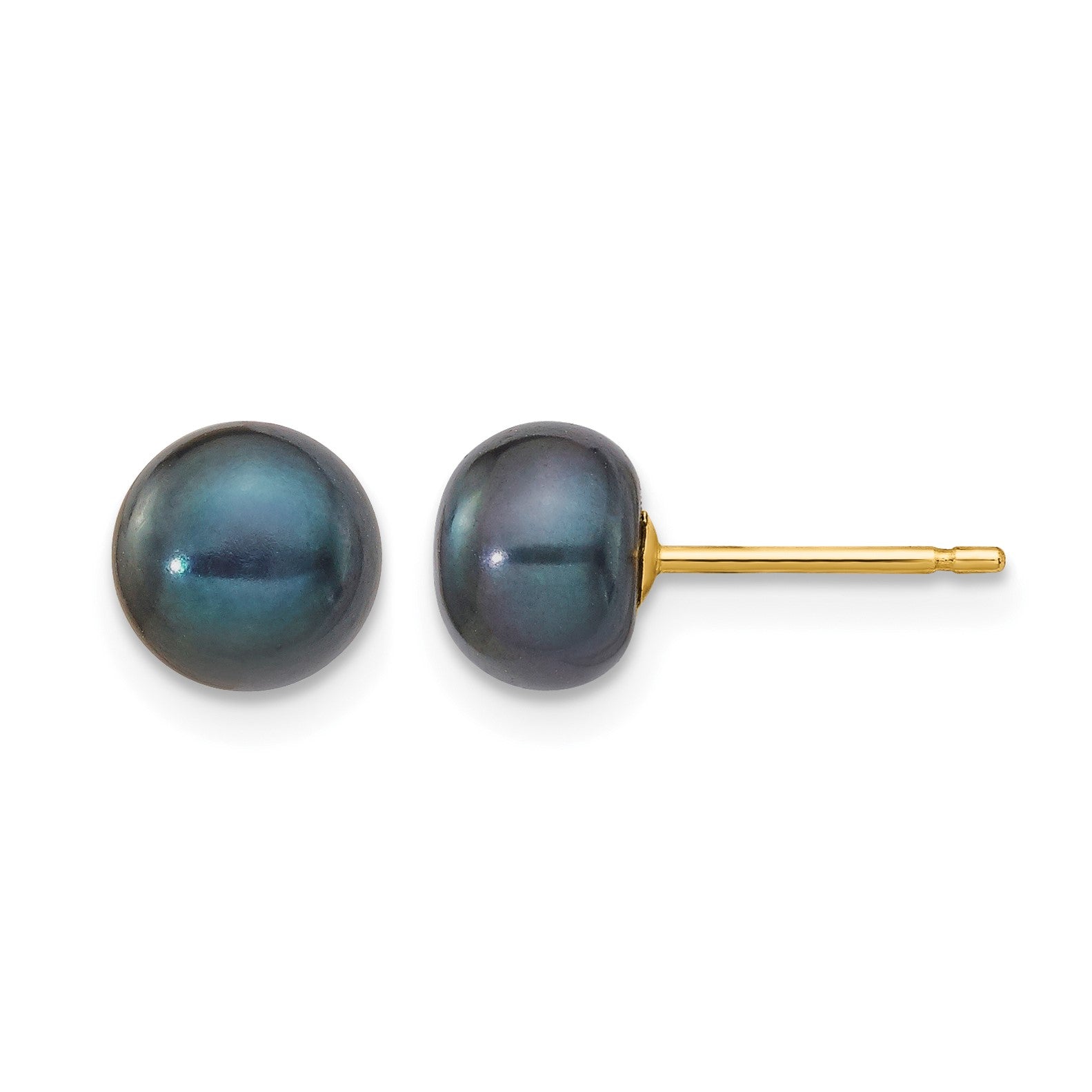 14k 6-7mm Black Button Freshwater Cultured Pearl Stud Post Earrings