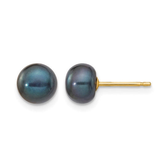 14k 6-7mm Black Button Freshwater Cultured Pearl Stud Post Earrings