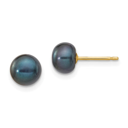 14k 6-7mm Black Button Freshwater Cultured Pearl Stud Post Earrings