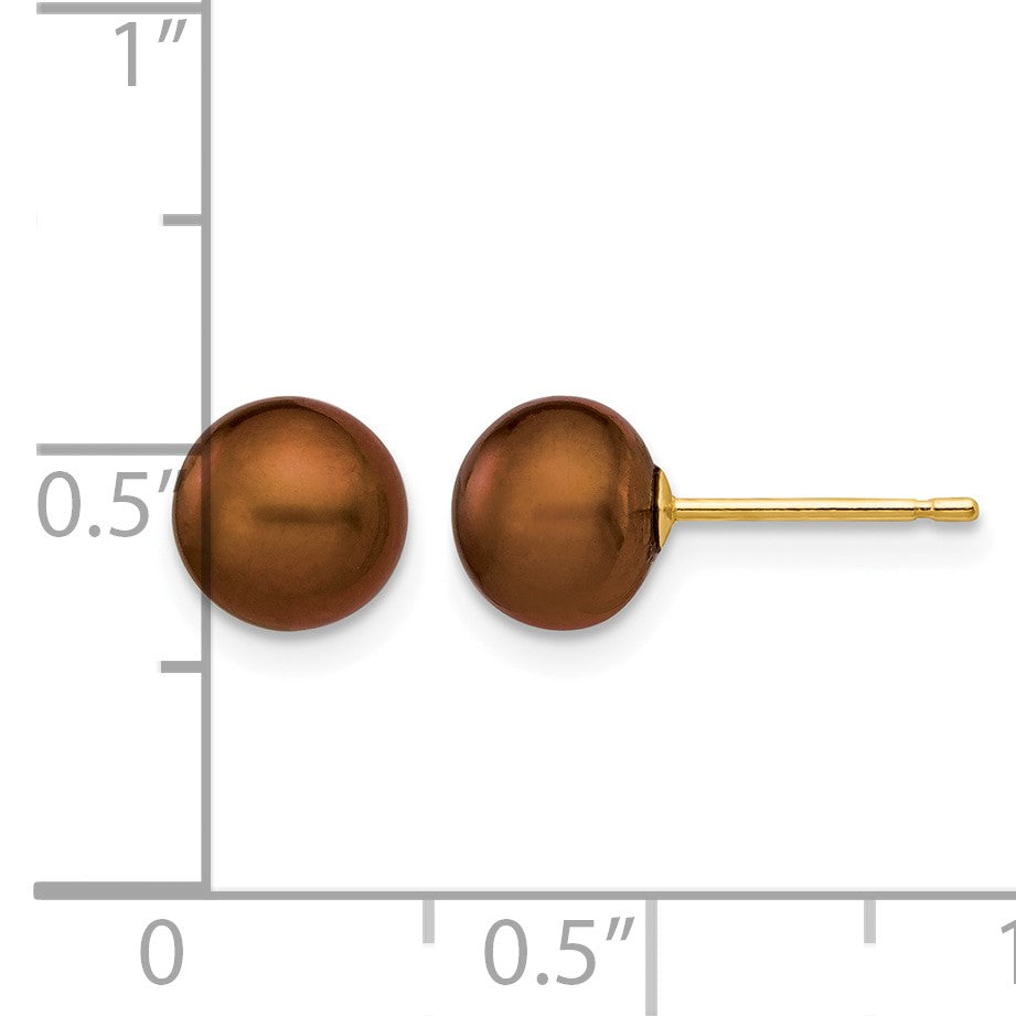 14k 6-7mm Brown Button Freshwater Cultured Pearl Stud Post Earrings
