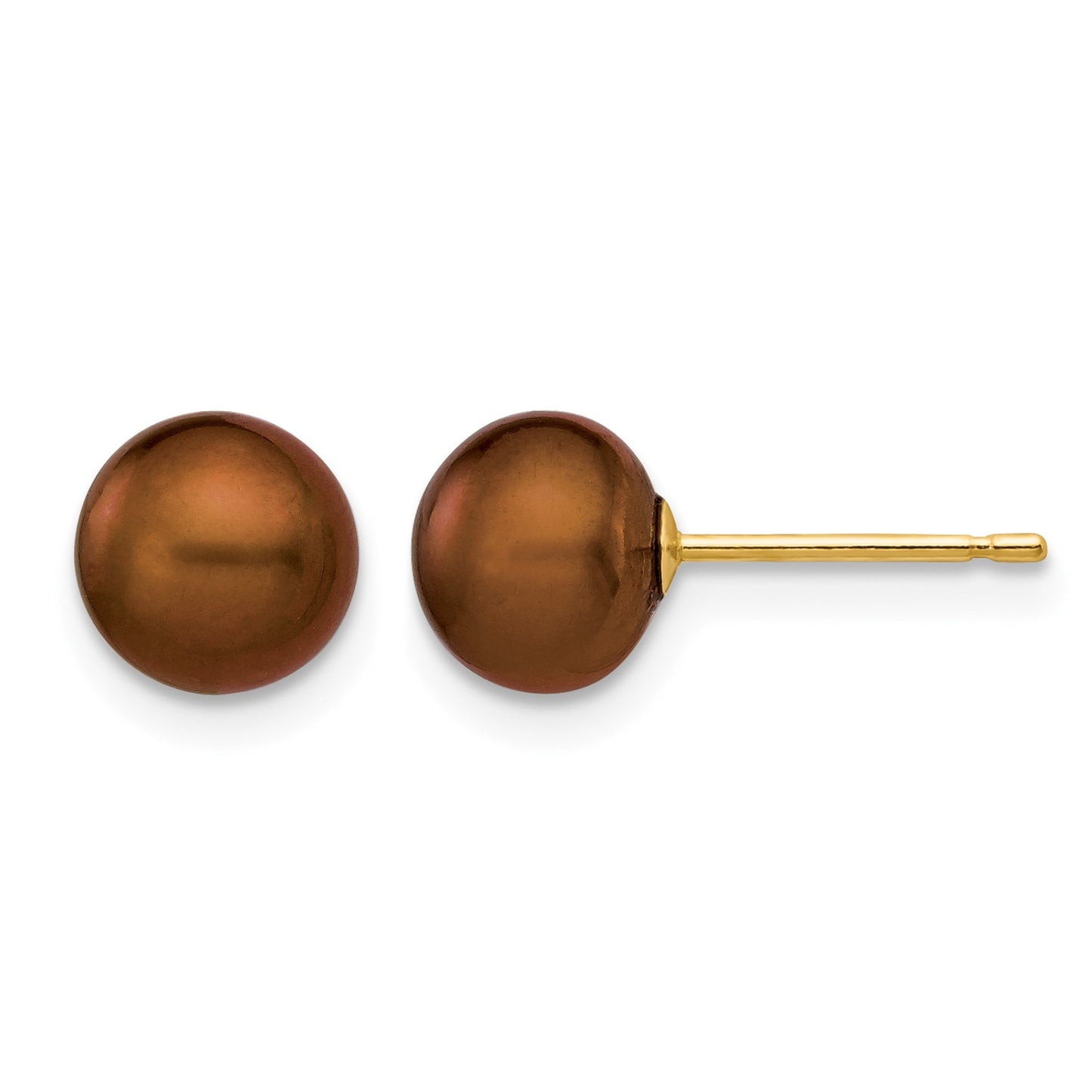 14k 6-7mm Brown Button Freshwater Cultured Pearl Stud Post Earrings