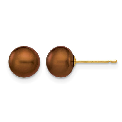 14k 6-7mm Brown Button Freshwater Cultured Pearl Stud Post Earrings
