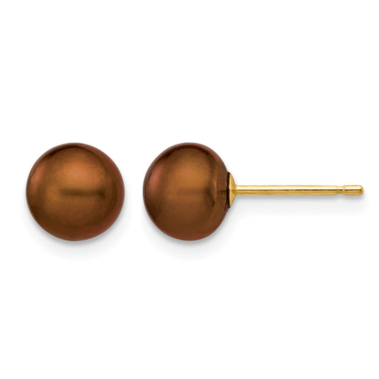 14k 6-7mm Brown Button Freshwater Cultured Pearl Stud Post Earrings
