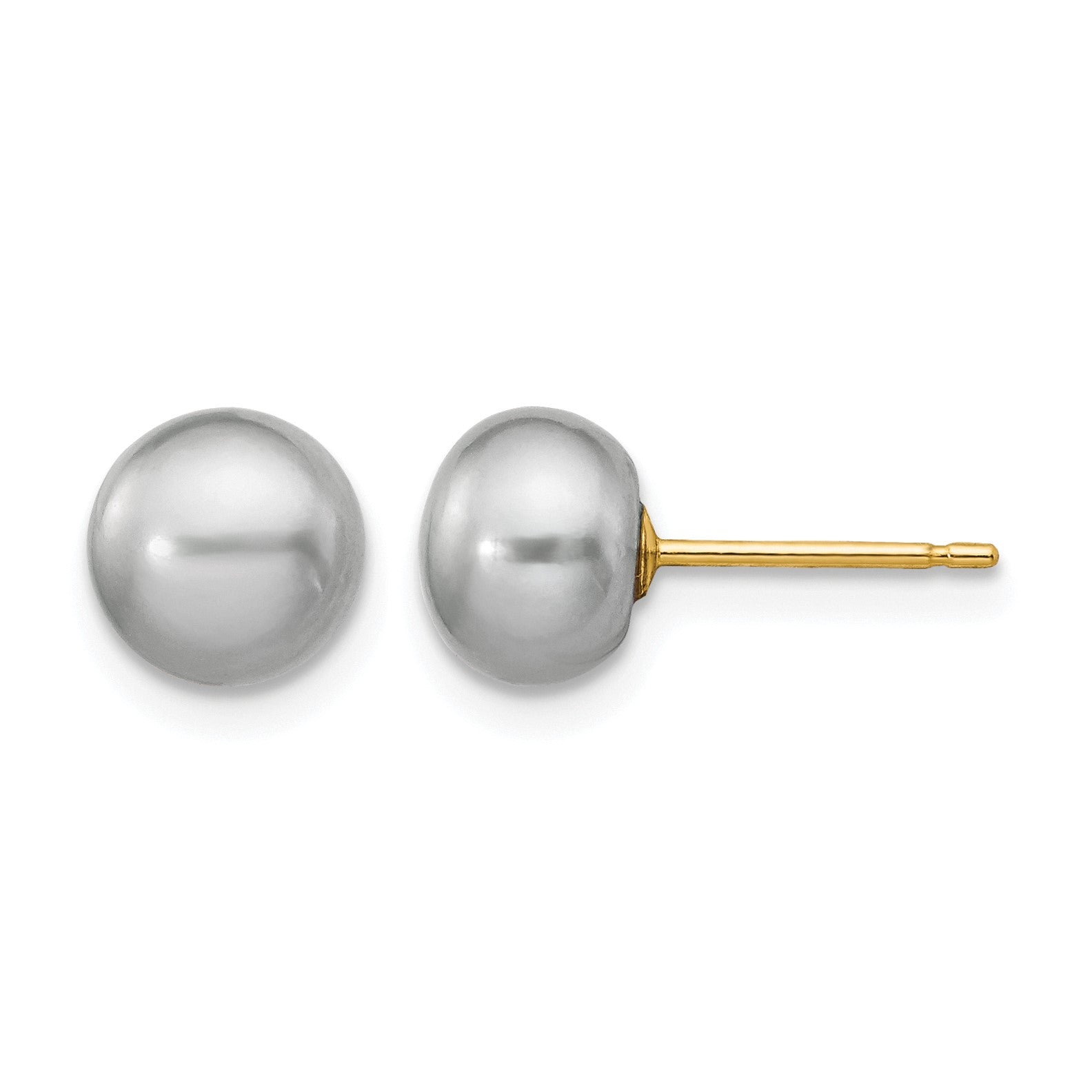 14k 6-7mm Grey Button Freshwater Cultured Pearl Stud Post Earrings