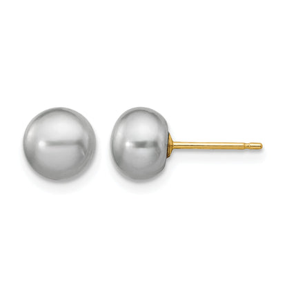 14k 6-7mm Grey Button Freshwater Cultured Pearl Stud Post Earrings