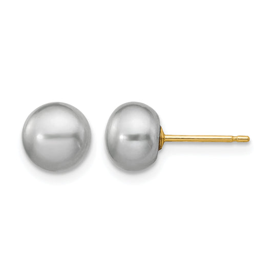 14k 6-7mm Grey Button Freshwater Cultured Pearl Stud Post Earrings