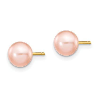 14k 6-7mm Pink Button Freshwater Cultured Pearl Stud Post Earrings