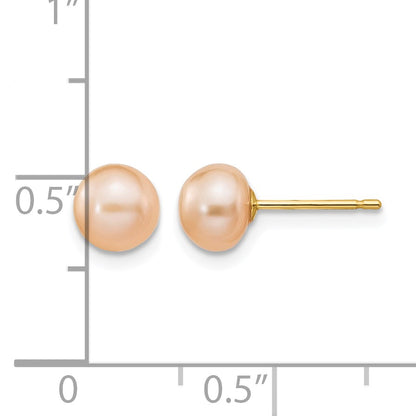 14k 6-7mm Pink Button Freshwater Cultured Pearl Stud Post Earrings