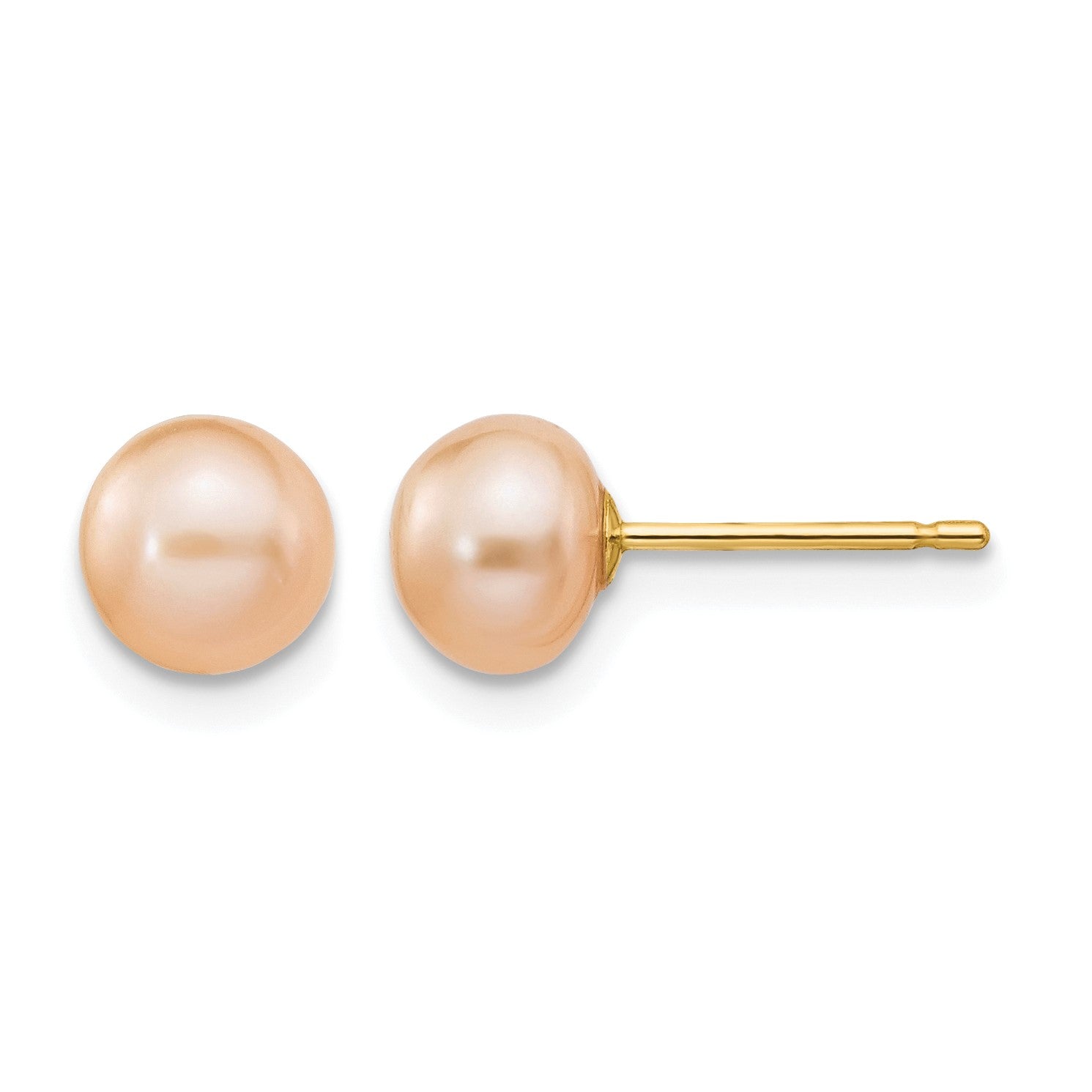 14k 6-7mm Pink Button Freshwater Cultured Pearl Stud Post Earrings