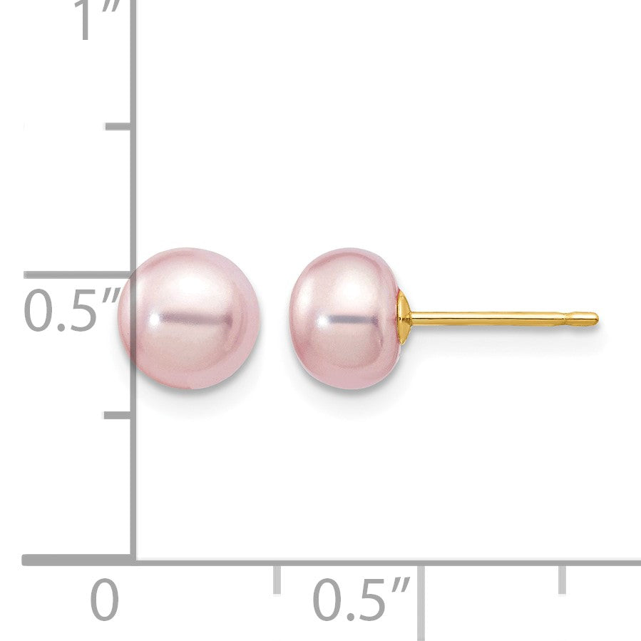 14k 6-7mm Purple Button Freshwater Cultured Pearl Stud Post Earrings