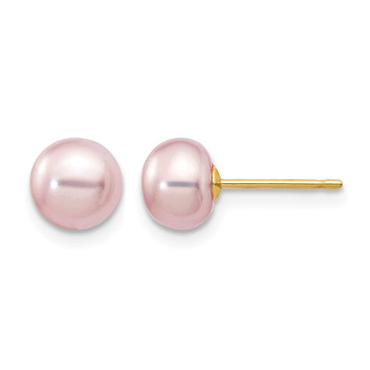 14k 6-7mm Purple Button Freshwater Cultured Pearl Stud Post Earrings