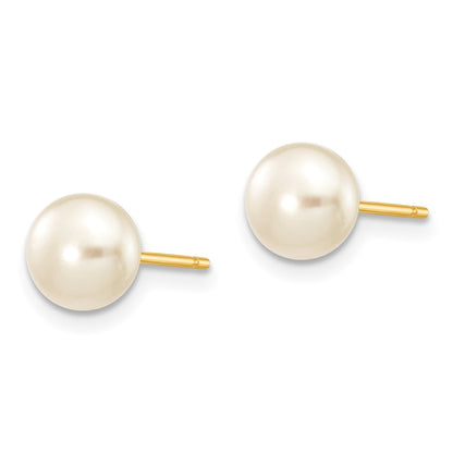 14k 6-7mm White Button Freshwater Cultured Pearl Stud Post Earrings