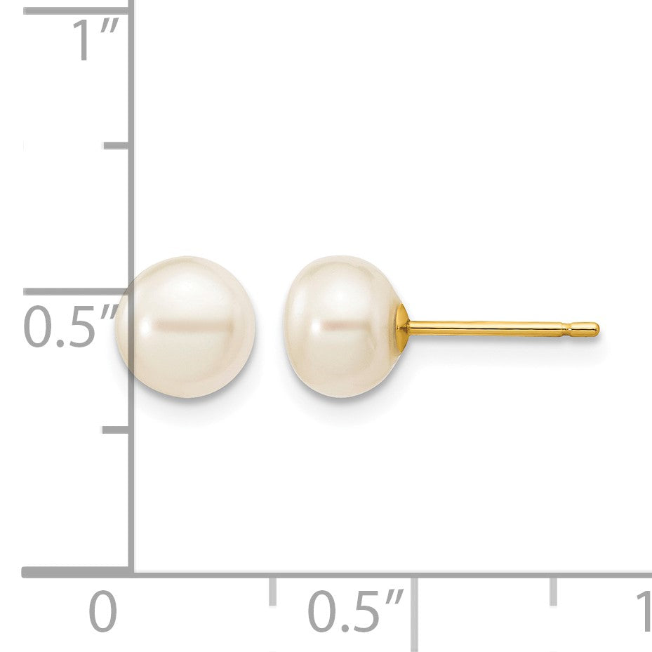 14k 6-7mm White Button Freshwater Cultured Pearl Stud Post Earrings