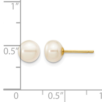 14k 6-7mm White Button Freshwater Cultured Pearl Stud Post Earrings
