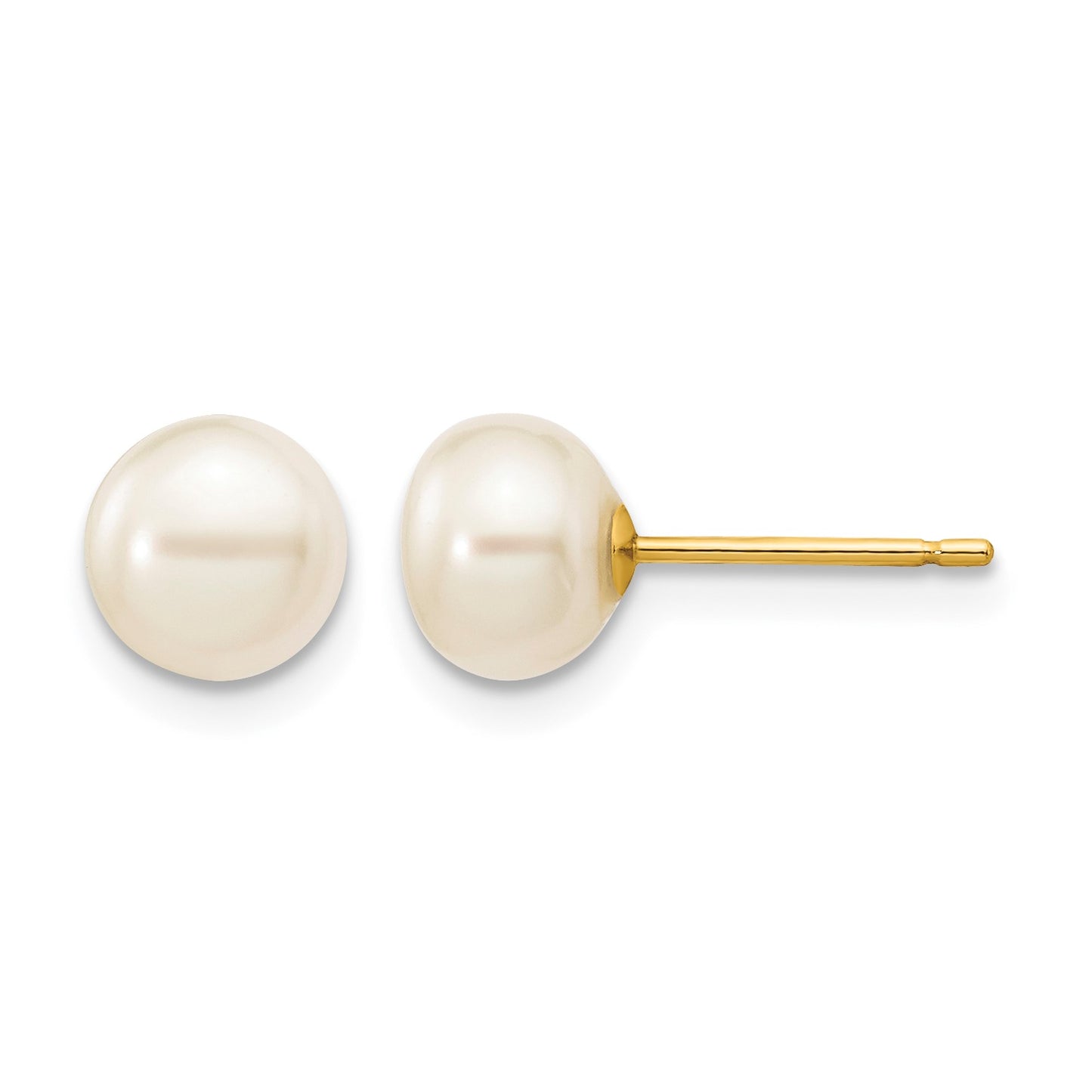 14k 6-7mm White Button Freshwater Cultured Pearl Stud Post Earrings