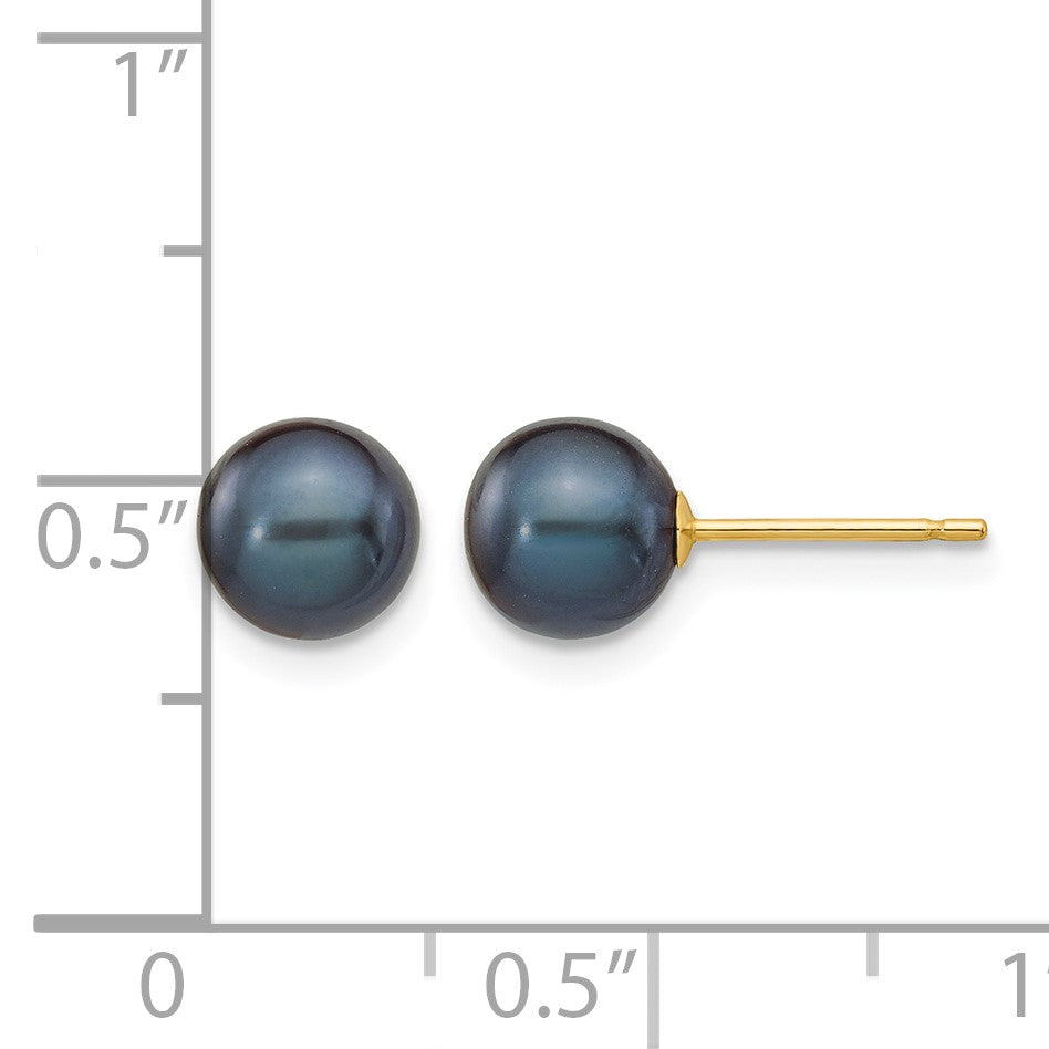 14k 6-7mm Black Round Freshwater Cultured Pearl Stud Post Earrings