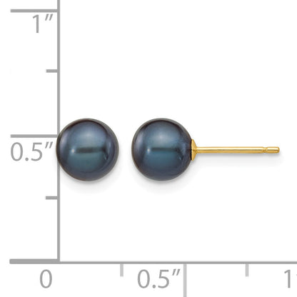 14k 6-7mm Black Round Freshwater Cultured Pearl Stud Post Earrings