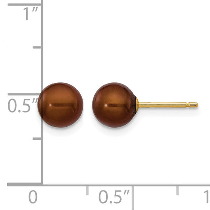 14k 6-7mm Brown Round Freshwater Cultured Pearl Stud Post Earrings