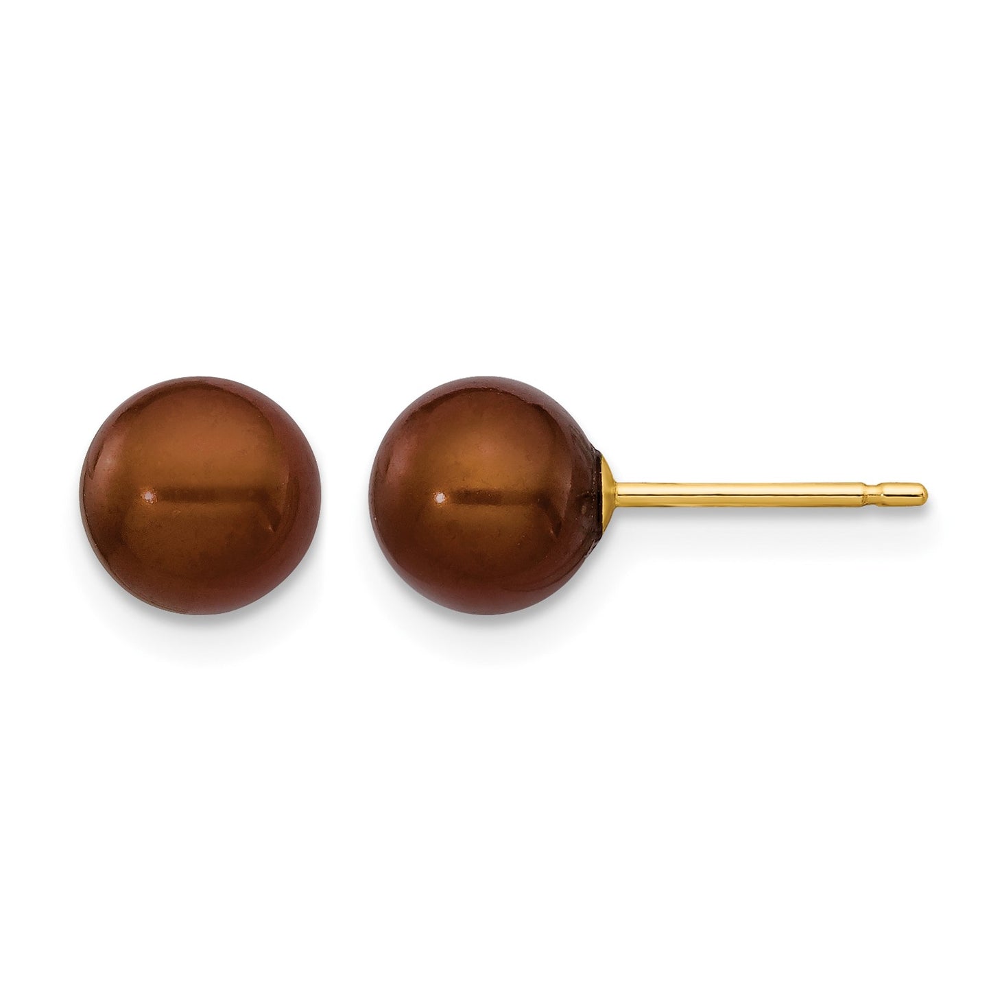 14k 6-7mm Brown Round Freshwater Cultured Pearl Stud Post Earrings