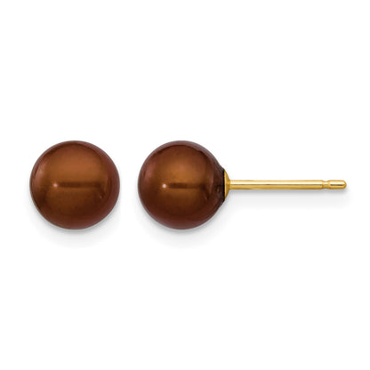 14k 6-7mm Brown Round Freshwater Cultured Pearl Stud Post Earrings