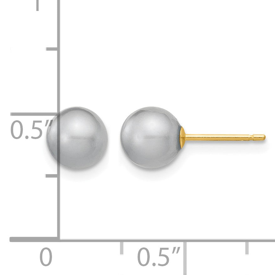 14k 6-7mm Grey Round Freshwater Cultured Pearl Stud Post Earrings