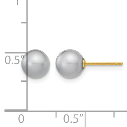14k 6-7mm Grey Round Freshwater Cultured Pearl Stud Post Earrings