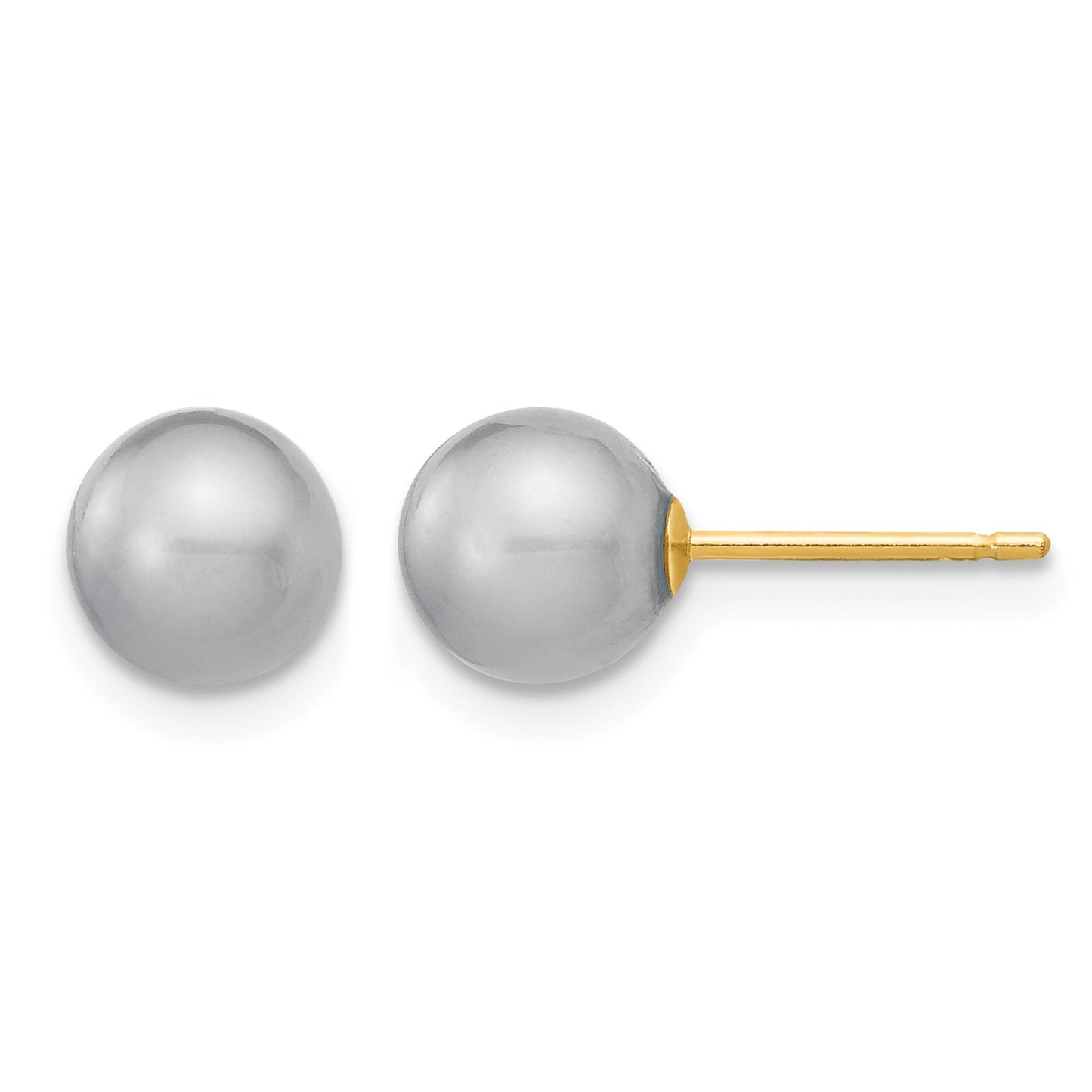 14k 6-7mm Grey Round Freshwater Cultured Pearl Stud Post Earrings