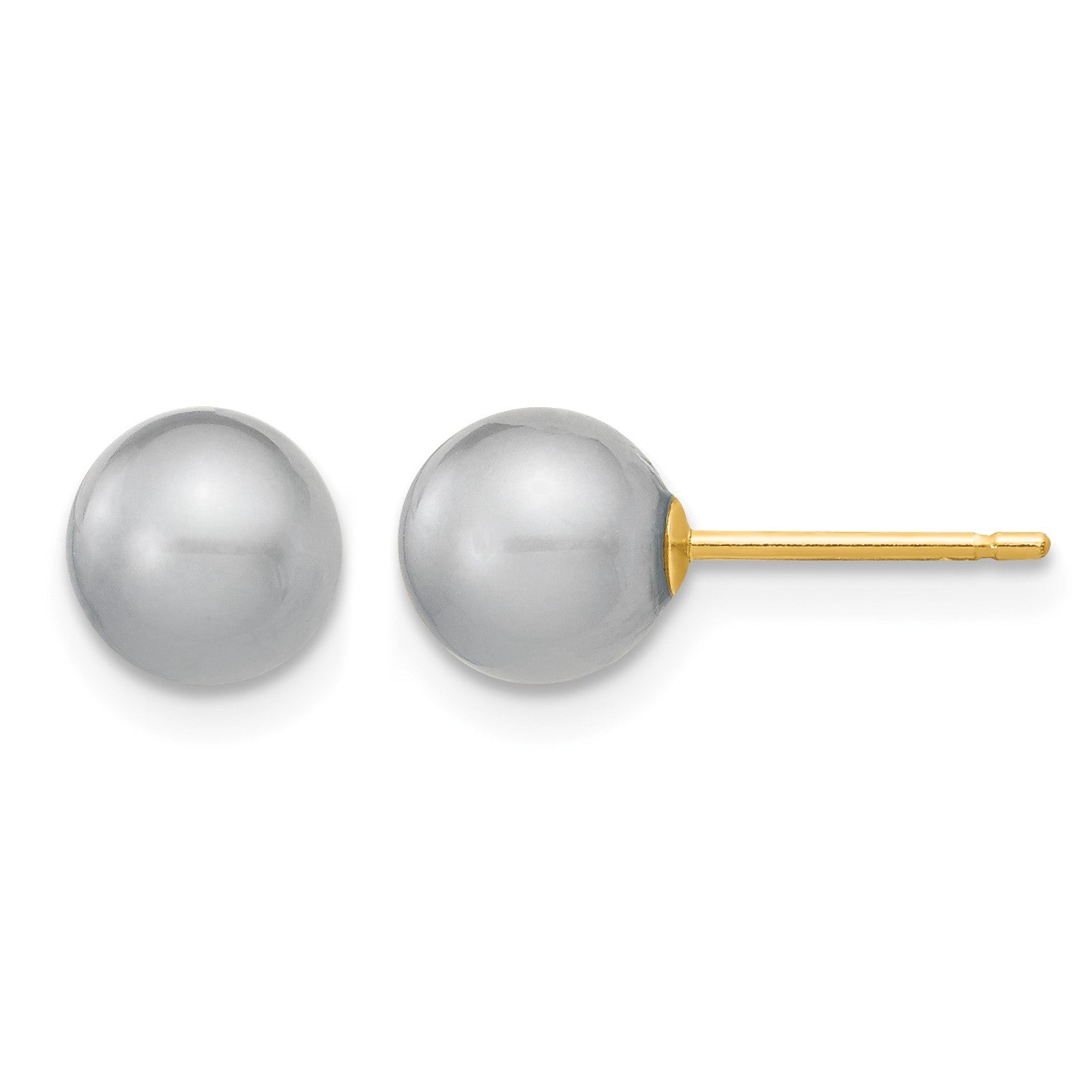 14k 6-7mm Grey Round Freshwater Cultured Pearl Stud Post Earrings