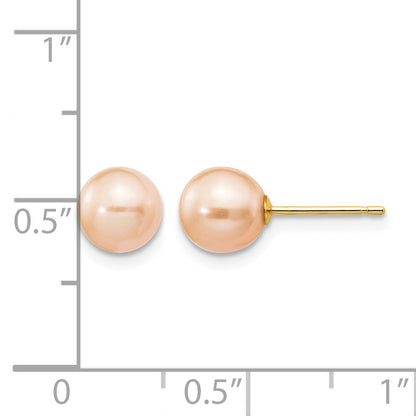 14k 6-7mm Pink Round Freshwater Cultured Pearl Stud Post Earrings
