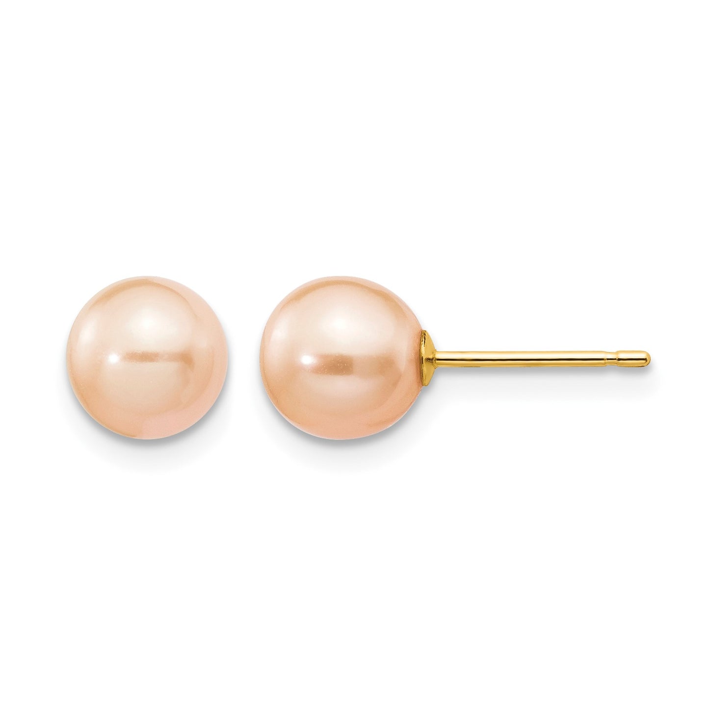 14k 6-7mm Pink Round Freshwater Cultured Pearl Stud Post Earrings