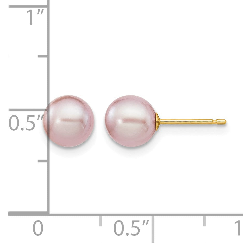 14k 6-7mm Purple Round Freshwater Cultured Pearl Stud Post Earrings