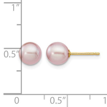 14k 6-7mm Purple Round Freshwater Cultured Pearl Stud Post Earrings