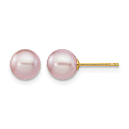 14k 6-7mm Purple Round Freshwater Cultured Pearl Stud Post Earrings