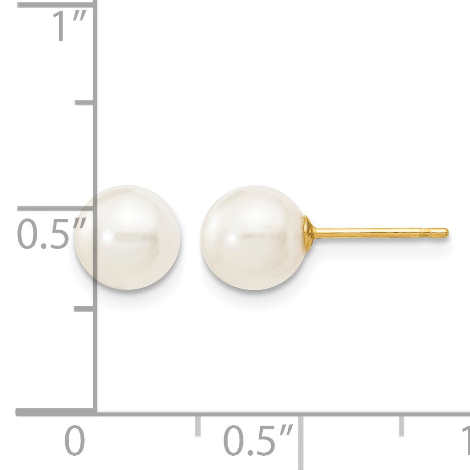 14k 6-7mm White Round Freshwater Cultured Pearl Stud Post Earrings