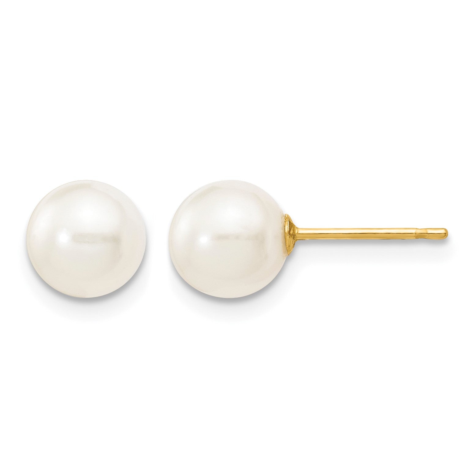 14k 6-7mm White Round Freshwater Cultured Pearl Stud Post Earrings