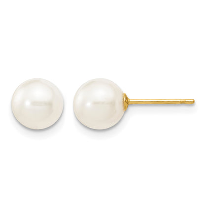 14k 6-7mm White Round Freshwater Cultured Pearl Stud Post Earrings