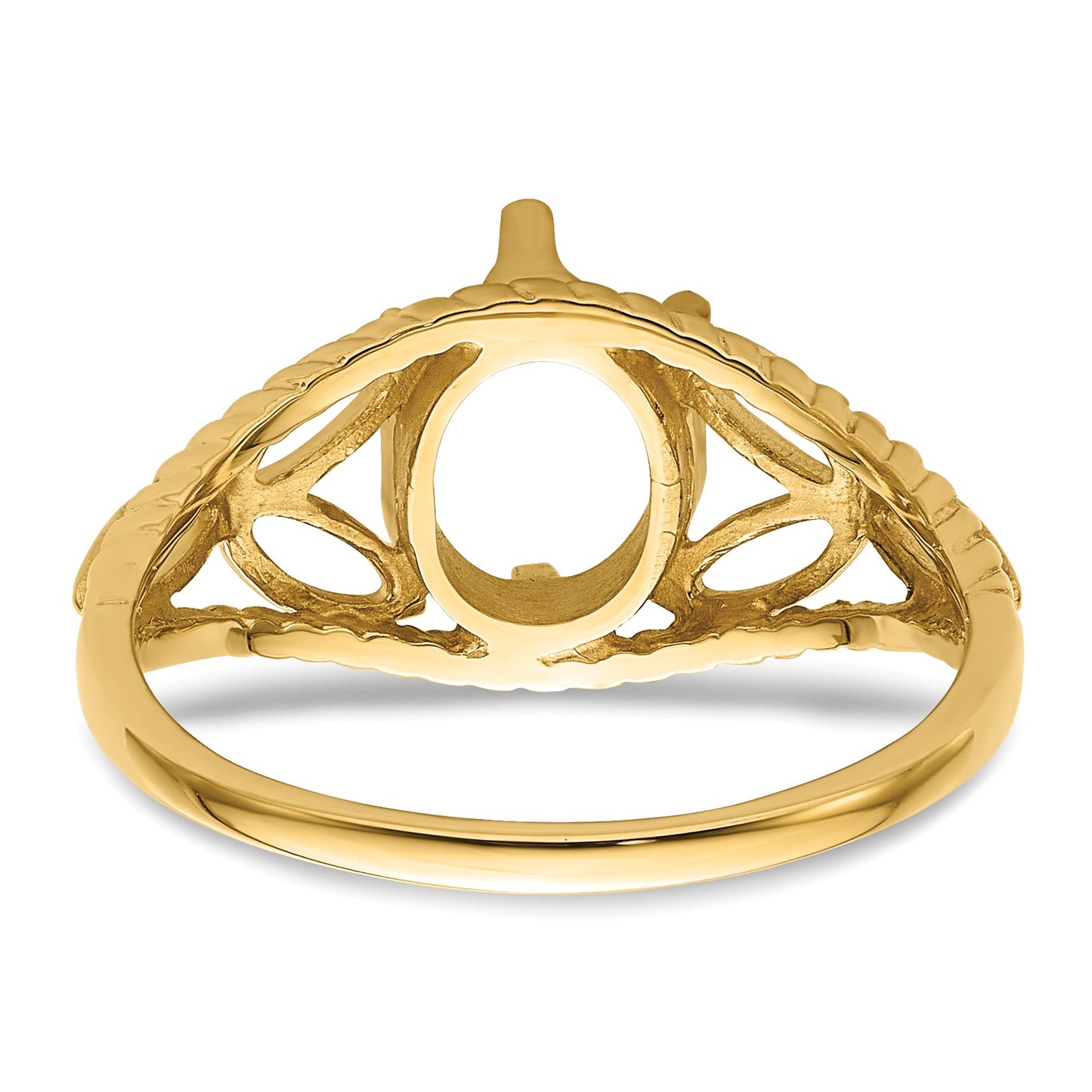 14k Polished Holds 8x6 Oval Gemstone Filigree Ring Mounting
