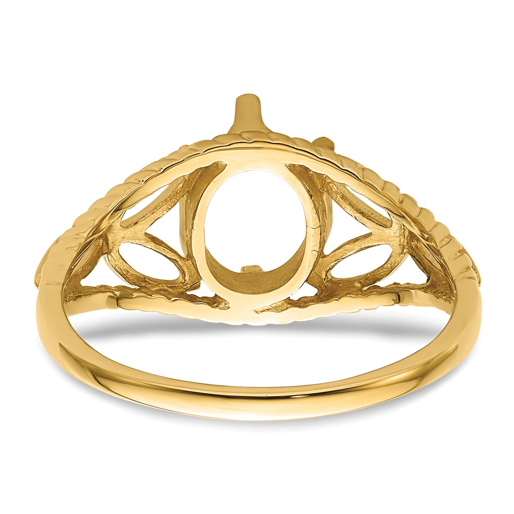 14k Polished Holds 8x6 Oval Gemstone Filigree Ring Mounting