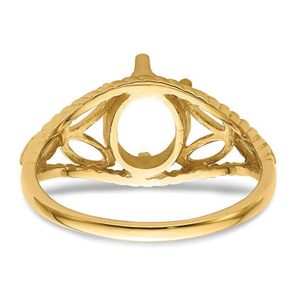 14k Polished Holds 8x6 Oval Gemstone Filigree Ring Mounting
