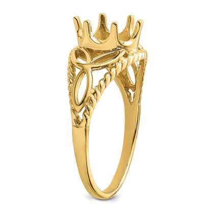 14k Polished Holds 8x6 Oval Gemstone Filigree Ring Mounting