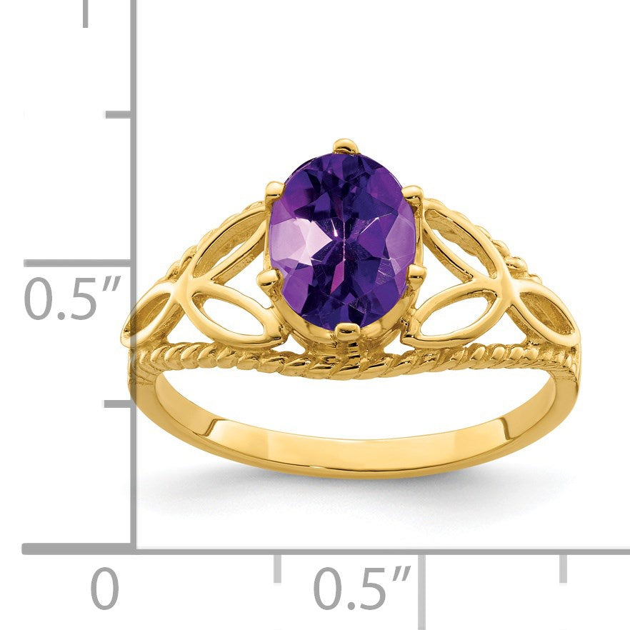 14k 8x6mm Oval Amethyst Filigree Ring