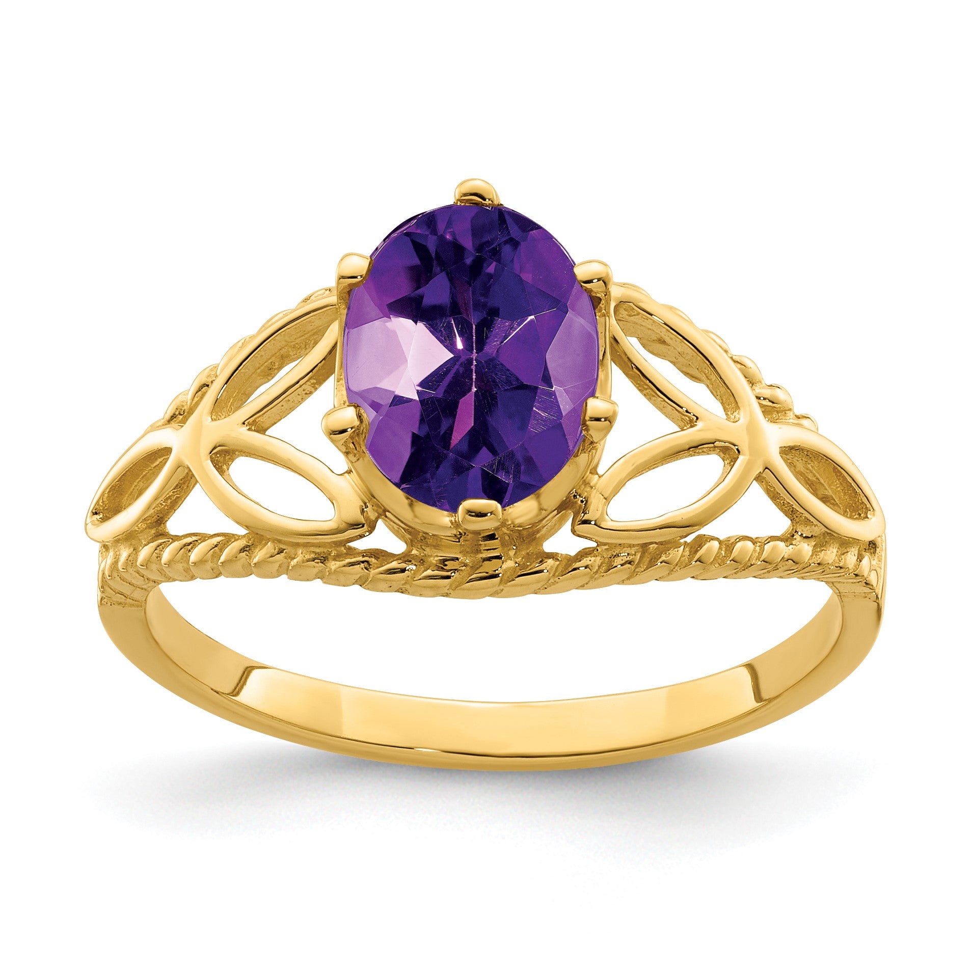 14k 8x6mm Oval Amethyst Filigree Ring