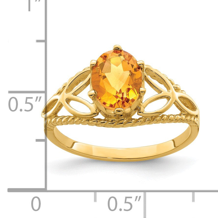 14k 8x6mm Oval Citrine Filigree Ring