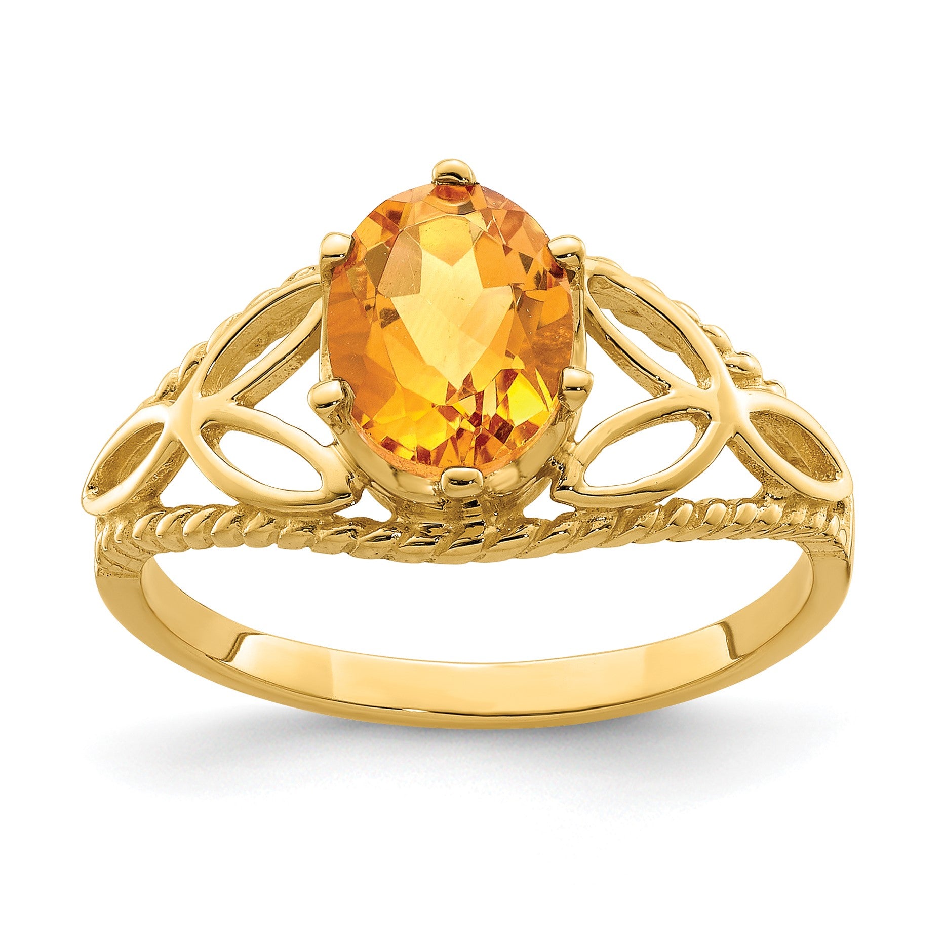 14k 8x6mm Oval Citrine Filigree Ring