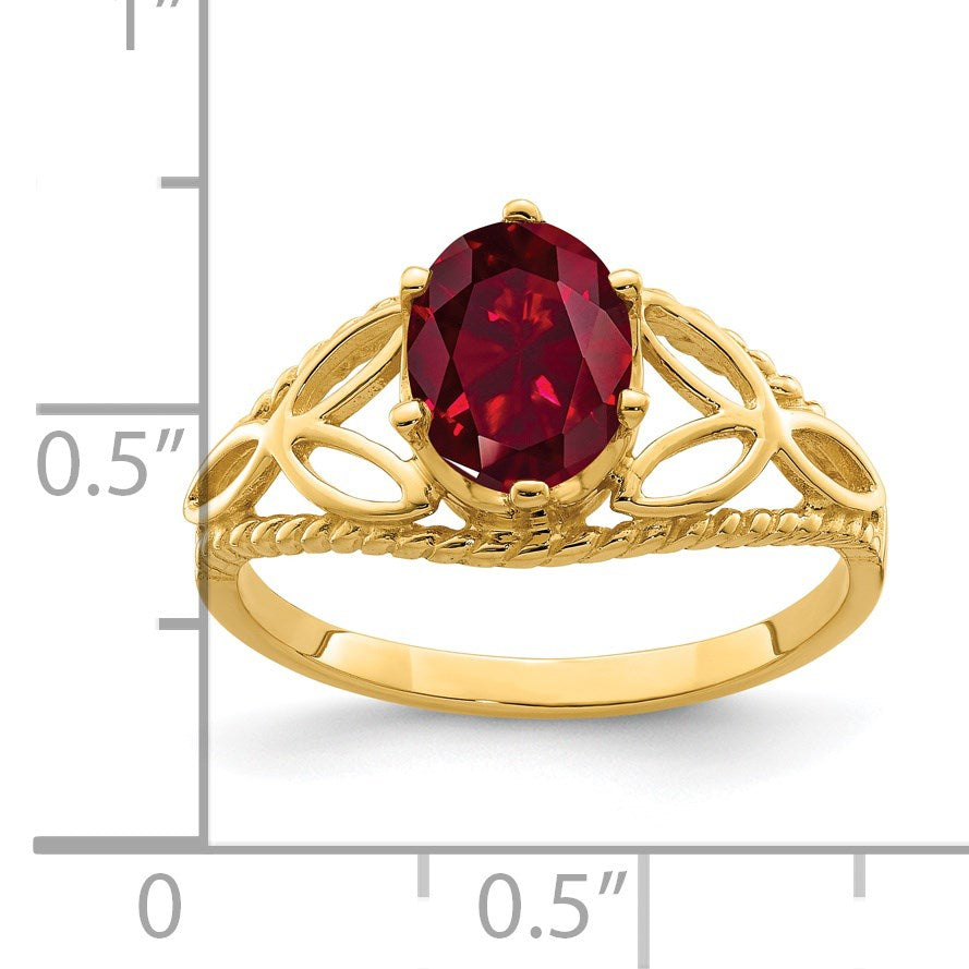 14k 8x6mm Oval Lab-Created Ruby Filigree Ring