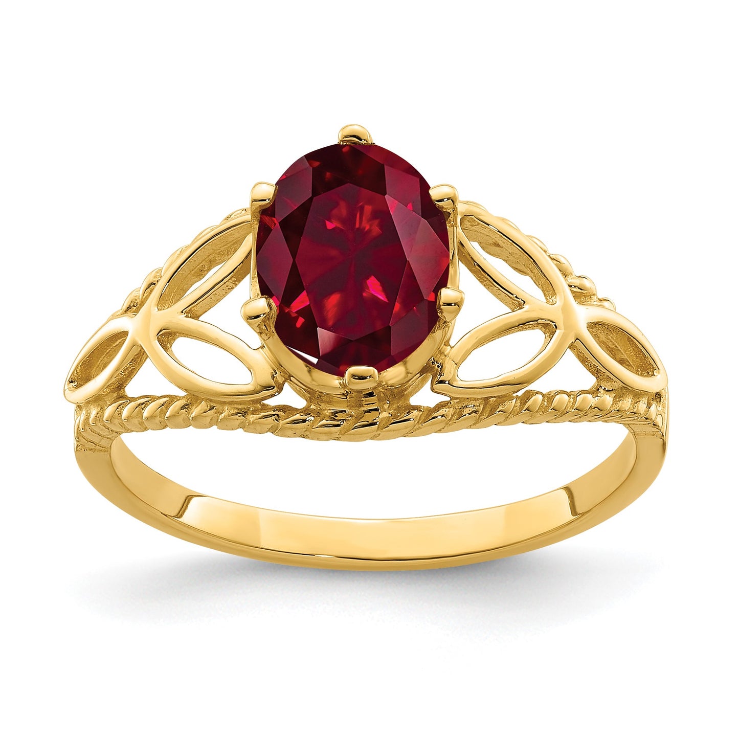 14k 8x6mm Oval Lab-Created Ruby Filigree Ring