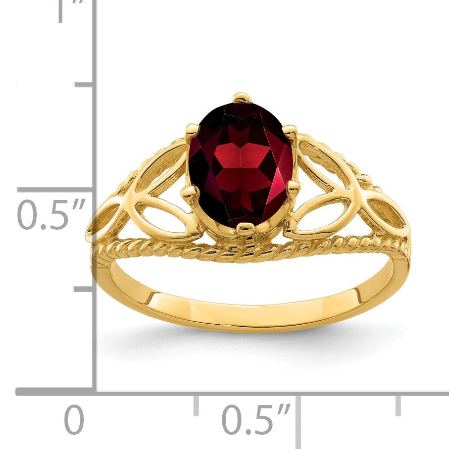 14k 8x6mm Oval Garnet Filigree Ring