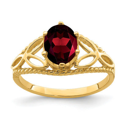 14k 8x6mm Oval Garnet Filigree Ring