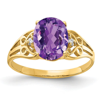 14k 9x7mm Oval Amethyst and 1/20 carat AA Diamond Filigree Ring